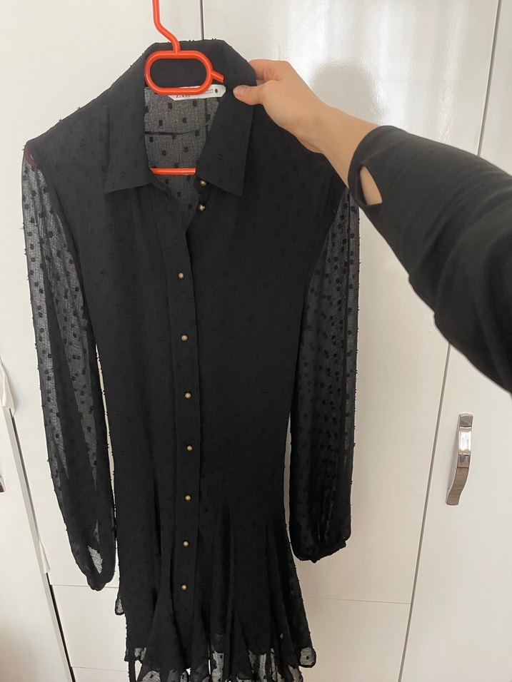 Düğmeli Siyah Midi Uzun Kollu Elbise - Görsel 4