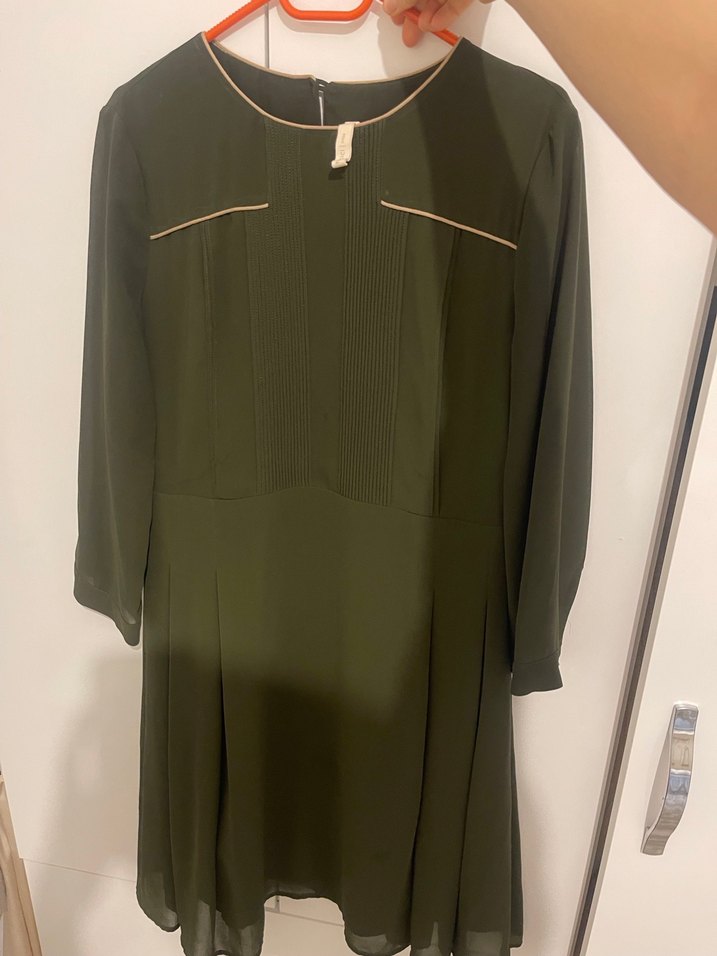 Piliseli  elbise Haki renk , Haki Renk - Görsel 2