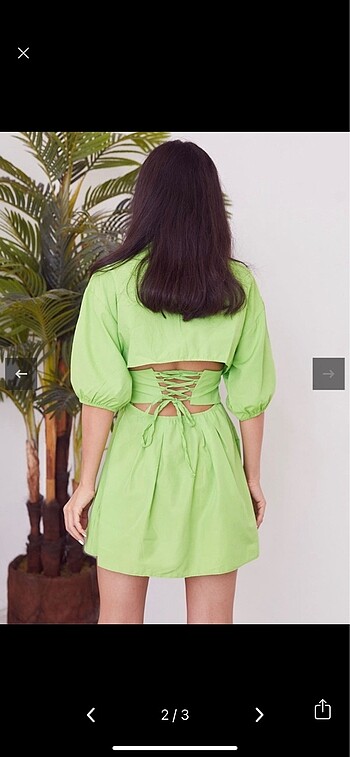 BSL FASHION Korse detaylı yeşil elbise