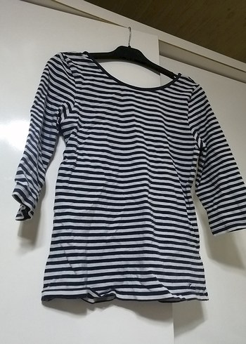 Mavi Gri Çizgili Kadın Uzun Kollu Bluz defosu yoktur - Görsel 2