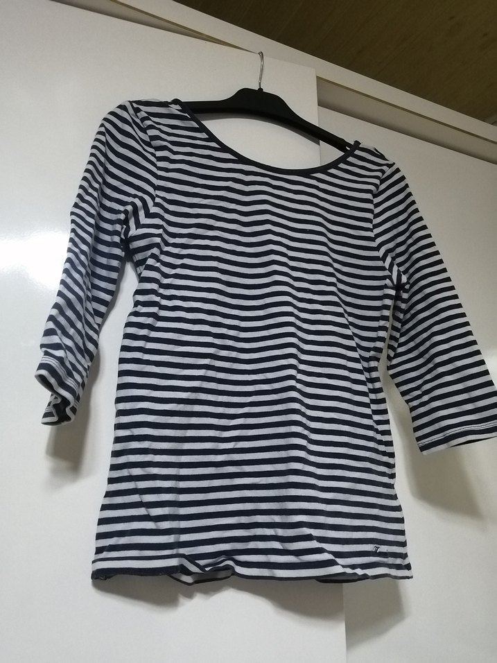 Mavi Gri Çizgili Kadın Uzun Kollu Bluz defosu yoktur - Görsel 2