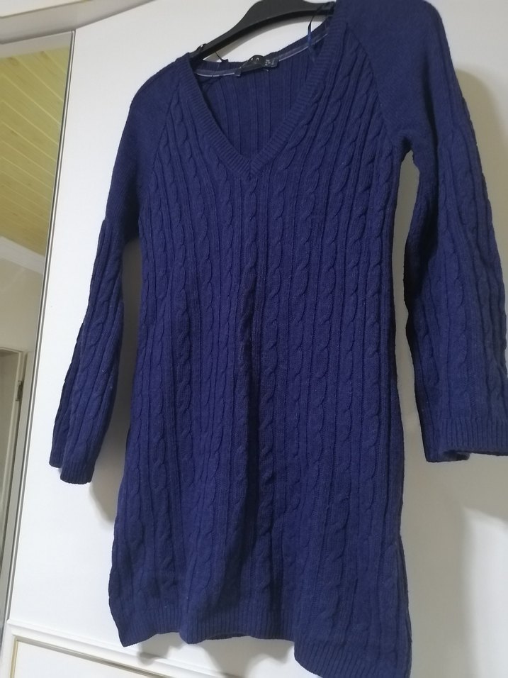 Lacivert V Yaka Kadın Örgü Kazak koton marka - Görsel 4