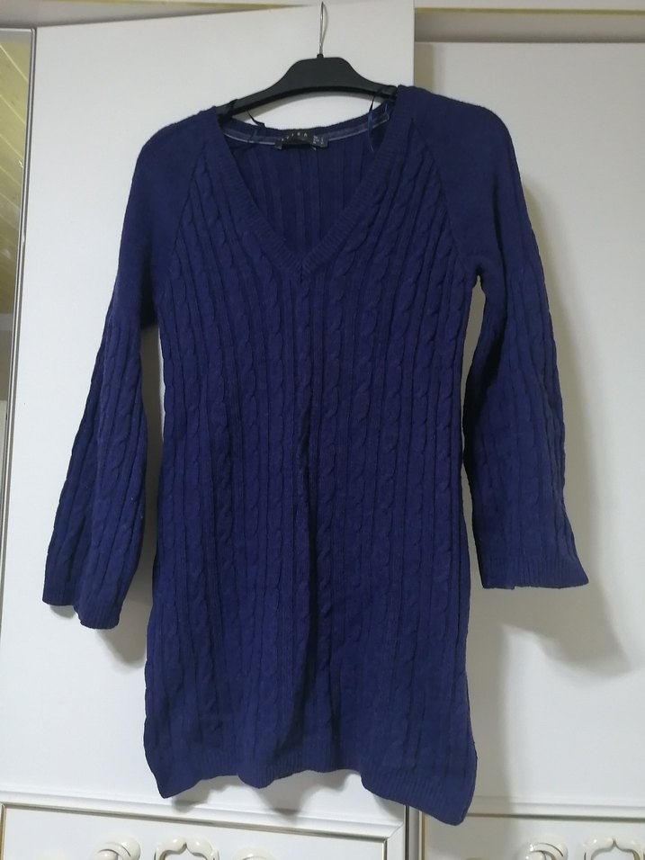 Lacivert V Yaka Kadın Örgü Kazak koton marka - Görsel 5