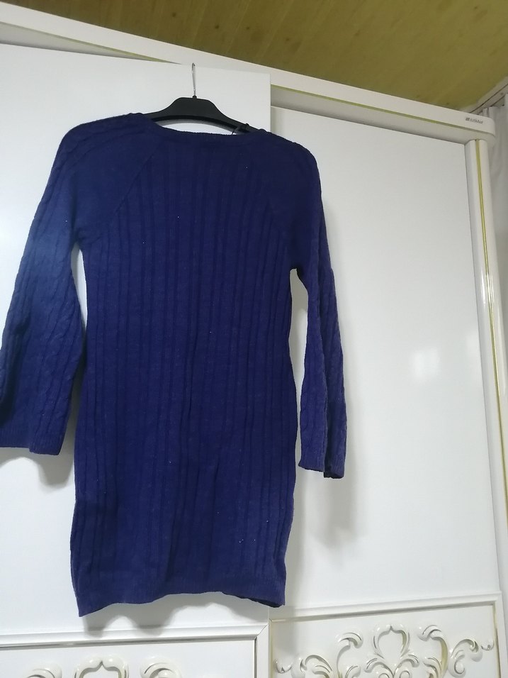 Lacivert V Yaka Kadın Örgü Kazak koton marka - Görsel 2