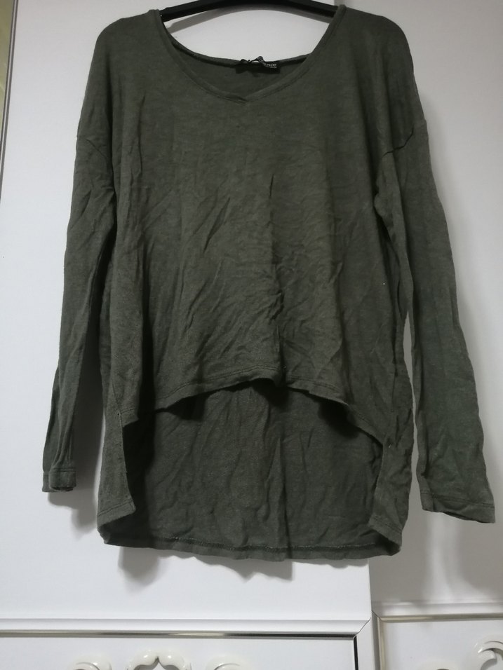 Gri Kadın Uzun Kollu Keten Kazak - Görsel 2