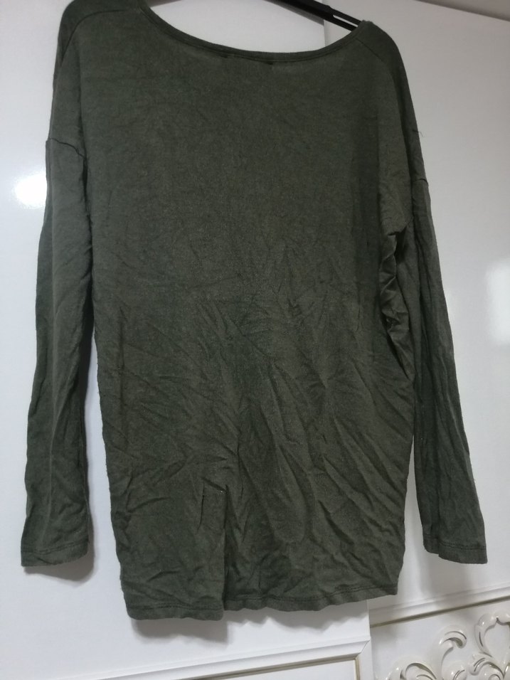 Gri Kadın Uzun Kollu Keten Kazak - Görsel 3