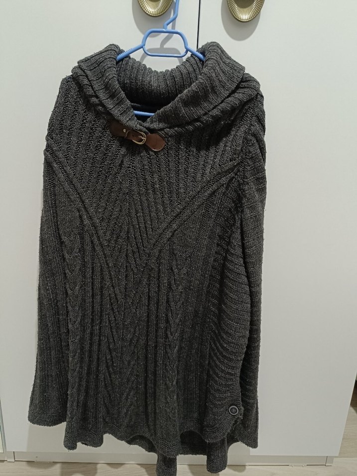 Gri Yüksek Yakalı Örgü Kadın Kazak - Görsel 2