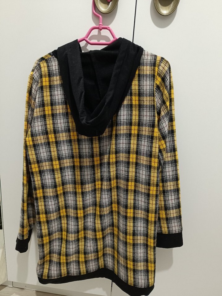 Sarı Ekose Kapüşonl Ceket - Görsel 2