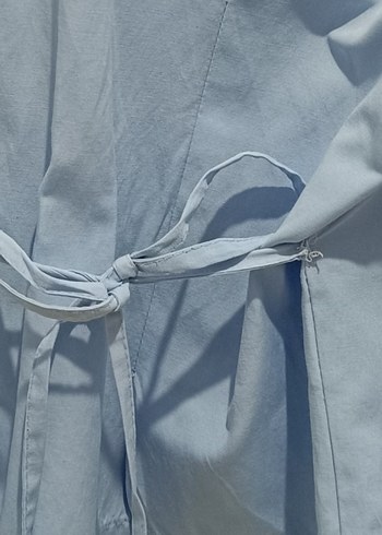 Mavi saten Kadın Gömlek, Uzun Kollu, Düğmeli - Görsel 6