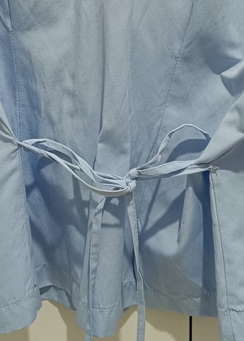 Mavi saten Kadın Gömlek, Uzun Kollu, Düğmeli - Görsel 5