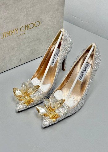 39 Beden Jimmy Choo Beyaz Payetli Yüksek Topuklu Kadın Ayakkabı