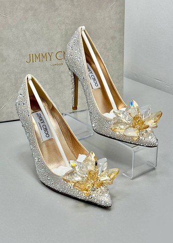 Jimmy Choo Beyaz Payetli Yüksek Topuklu Kadın Ayakkabı