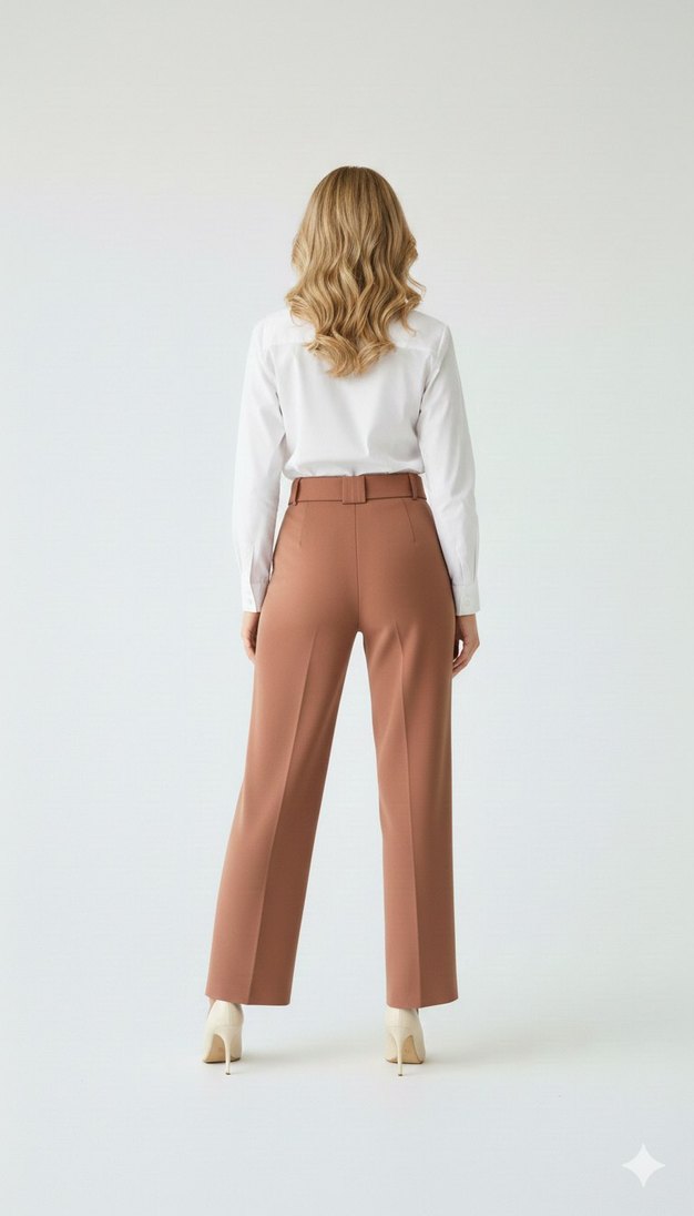 Bej Kemerli Kadın Kumaş Pantolon - Görsel 2