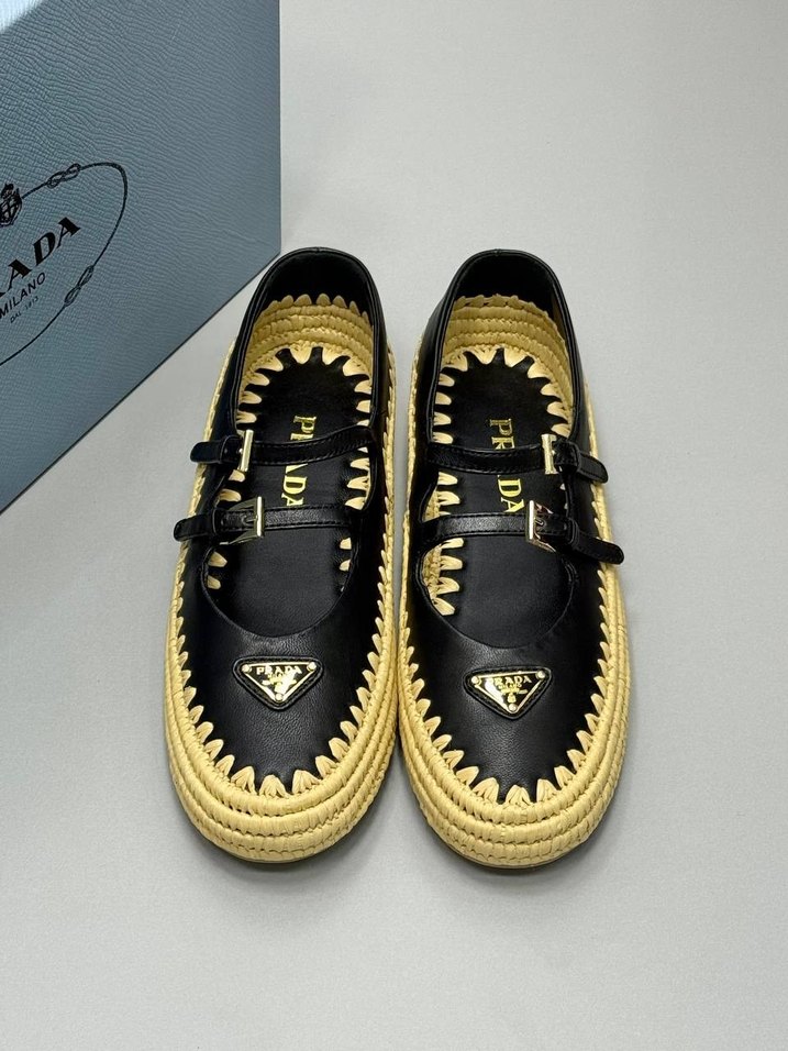 Prada Siyah Nakışlı Platform Topuklu Espadril - Görsel 2