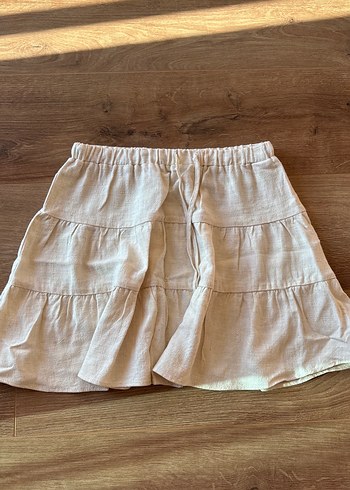 s Beden Fırfırlı Keten Mini Etek
