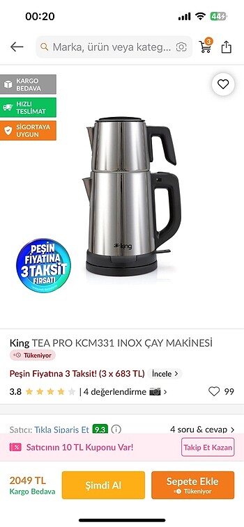 King çay makinesi