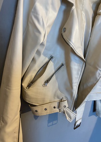 Beyaz Kemerli Deri Kadın Ceket - Görsel 4
