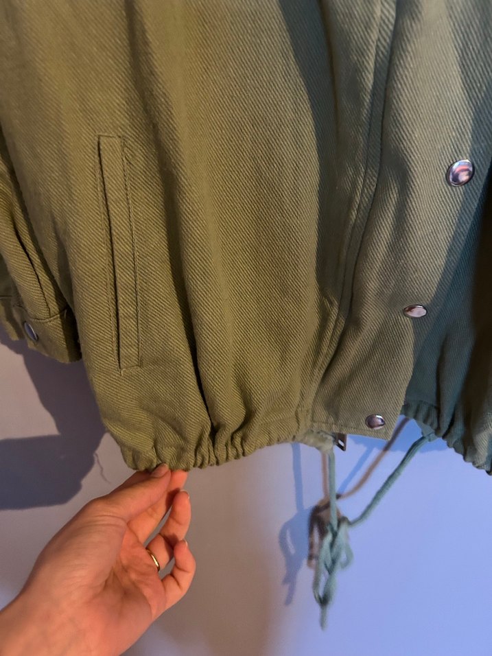 Düğmeli Yeşil Keten Kadın Ceket - Görsel 4