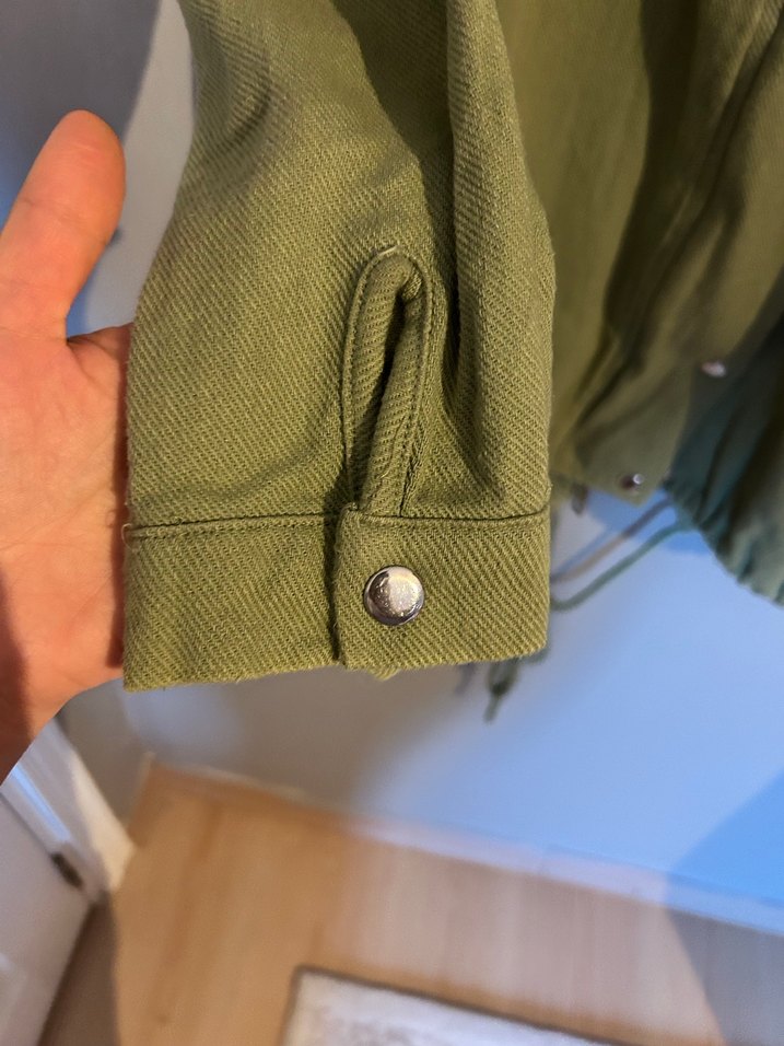 Düğmeli Yeşil Keten Kadın Ceket - Görsel 3