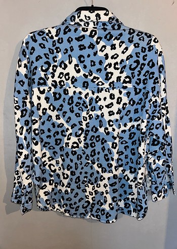 Mavi Gri Leopar Desenli Uzun Kollu Gömlek - Görsel 3