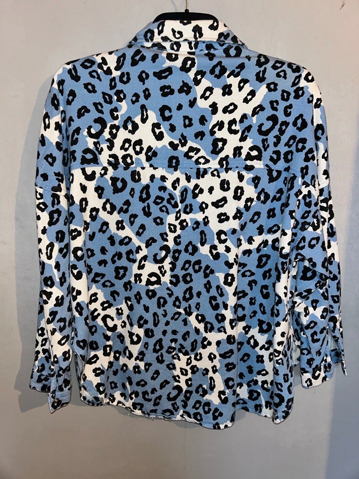 Mavi Gri Leopar Desenli Uzun Kollu Gömlek - Görsel 3