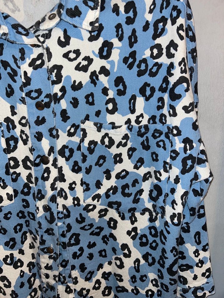 Mavi Gri Leopar Desenli Uzun Kollu Gömlek - Görsel 2