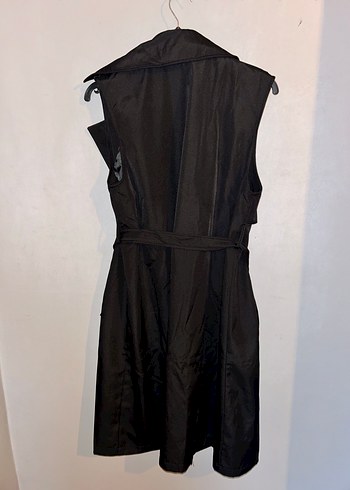 Siyah Kadın Kolsuz Kuşaklı Uzun Trençkot - Görsel 4