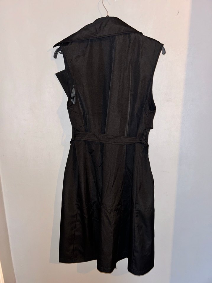 Siyah Kadın Kolsuz Kuşaklı Uzun Trençkot - Görsel 4