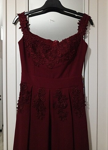 38 Beden Bordo uzun elbise