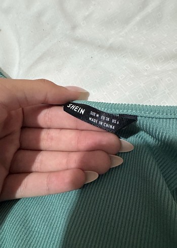 Turkuaz V Yakalı Keten Kısa Kollu Kadın Bluz - Görsel 4