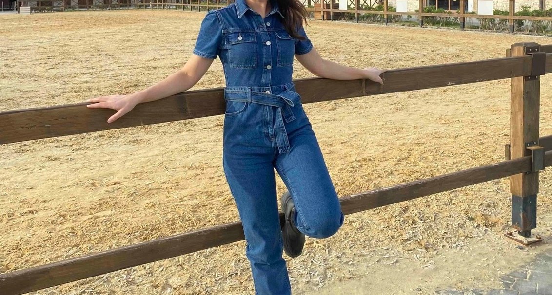 Kadın Mavi Denim Kemerli Tulum - Görsel 2