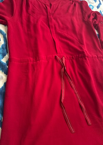 Kırmızı, V Yaka, Kuşaklı  Tunik - Görsel 4