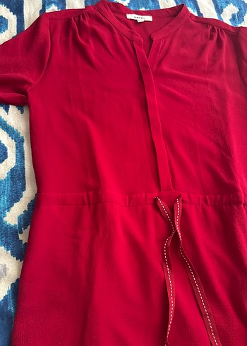 Kırmızı, V Yaka, Kuşaklı  Tunik - Görsel 2