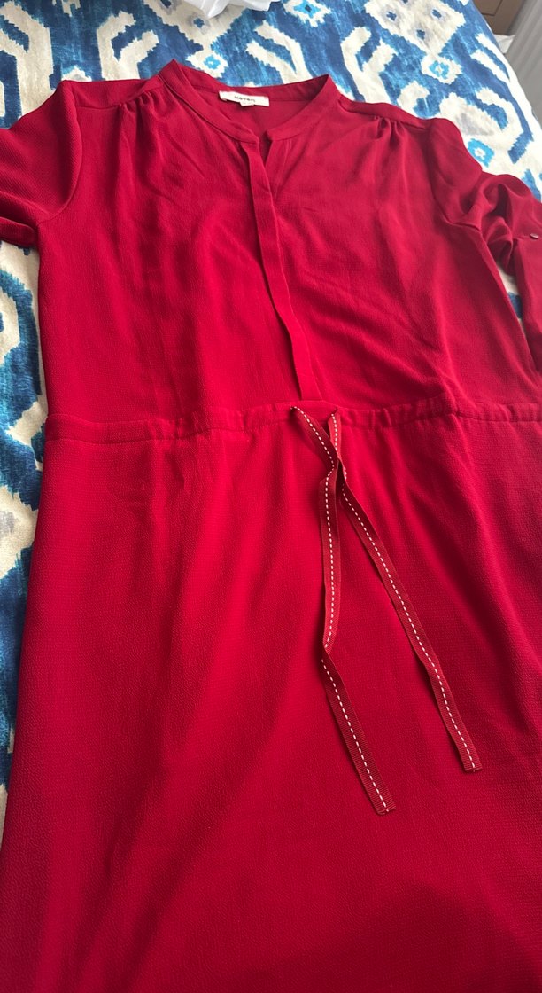 Kırmızı, V Yaka, Kuşaklı  Tunik - Görsel 4