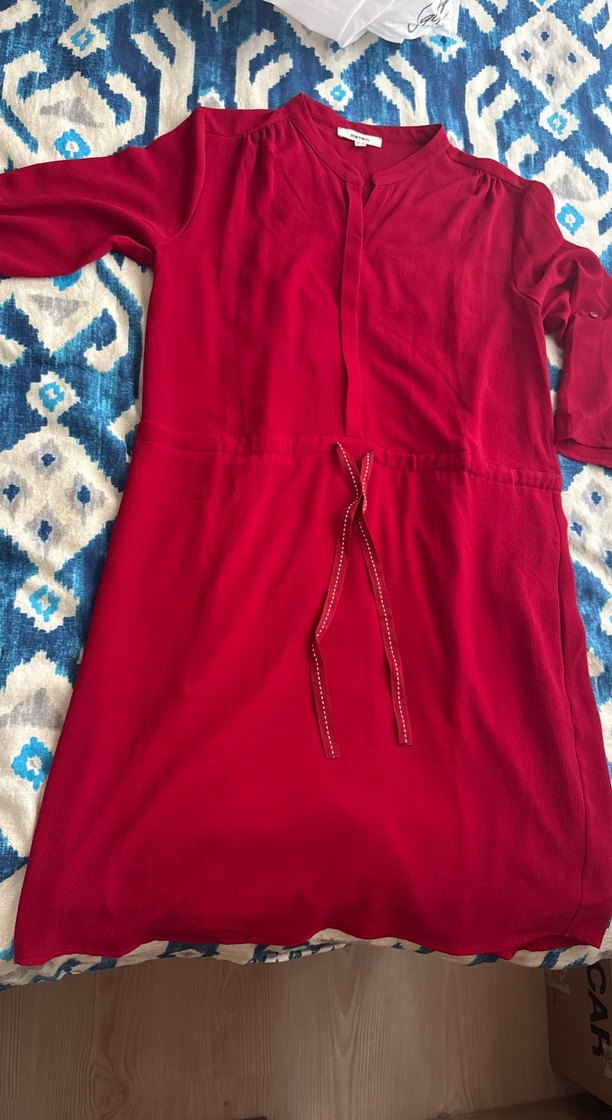 Kırmızı, V Yaka, Kuşaklı  Tunik - Görsel 3