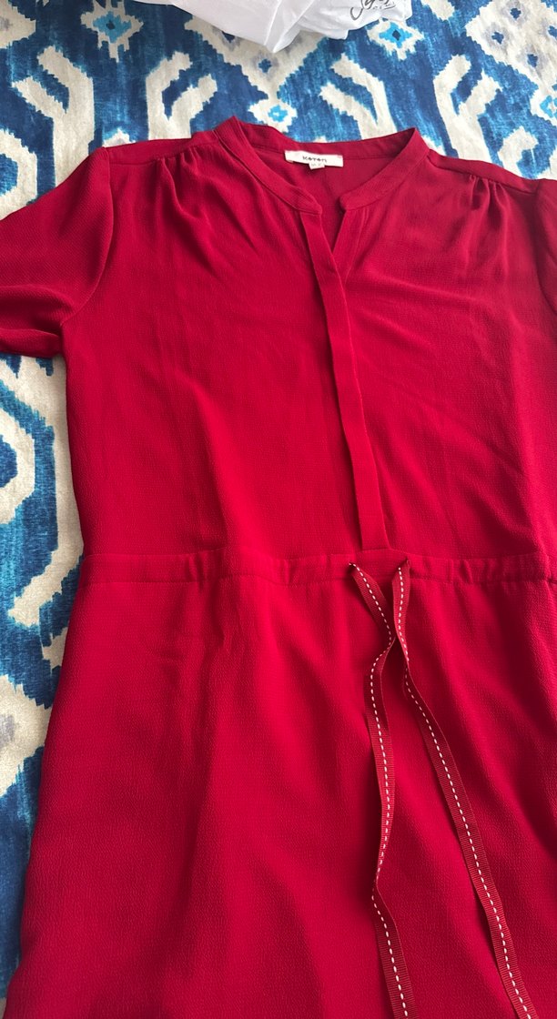 Kırmızı, V Yaka, Kuşaklı  Tunik - Görsel 2