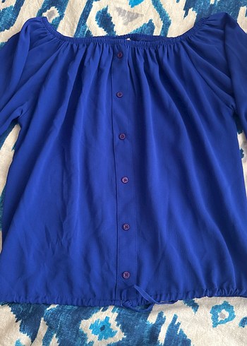 Düğmeli Mavi Kadın Bluz - Görsel 2