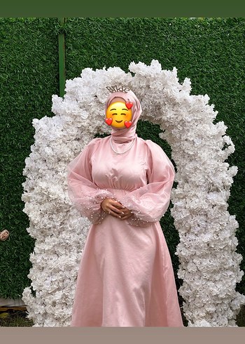 Pembe Drapeli Uzun Kollu Uzun Elbise - Görsel 3