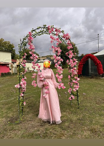 Pembe Drapeli Uzun Kollu Uzun Elbise - Görsel 2