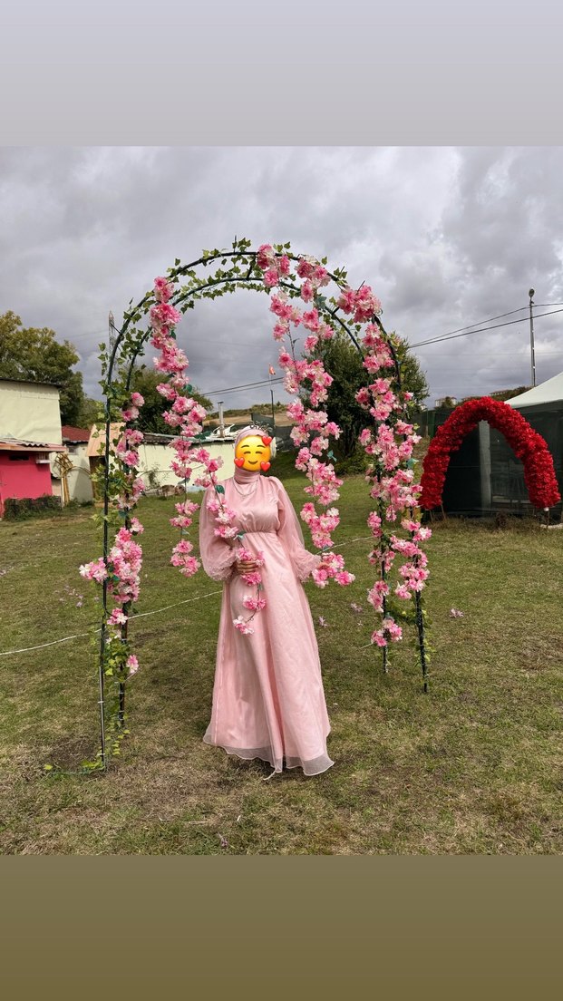 Pembe Drapeli Uzun Kollu Uzun Elbise - Görsel 2