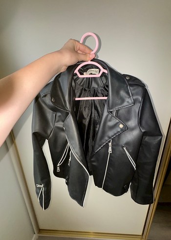 Derimod Kadın Siyah Deri Biker Ceket
