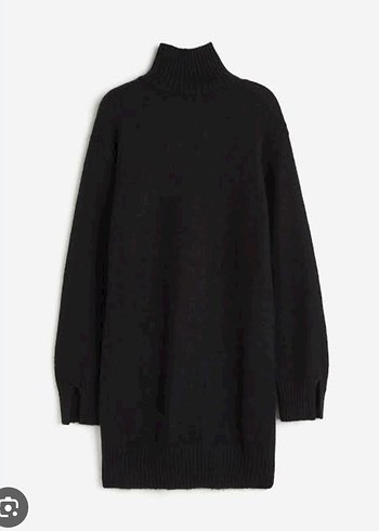 Kadın Siyah Yüksek Yakalı Triko Elbise - Görsel 2