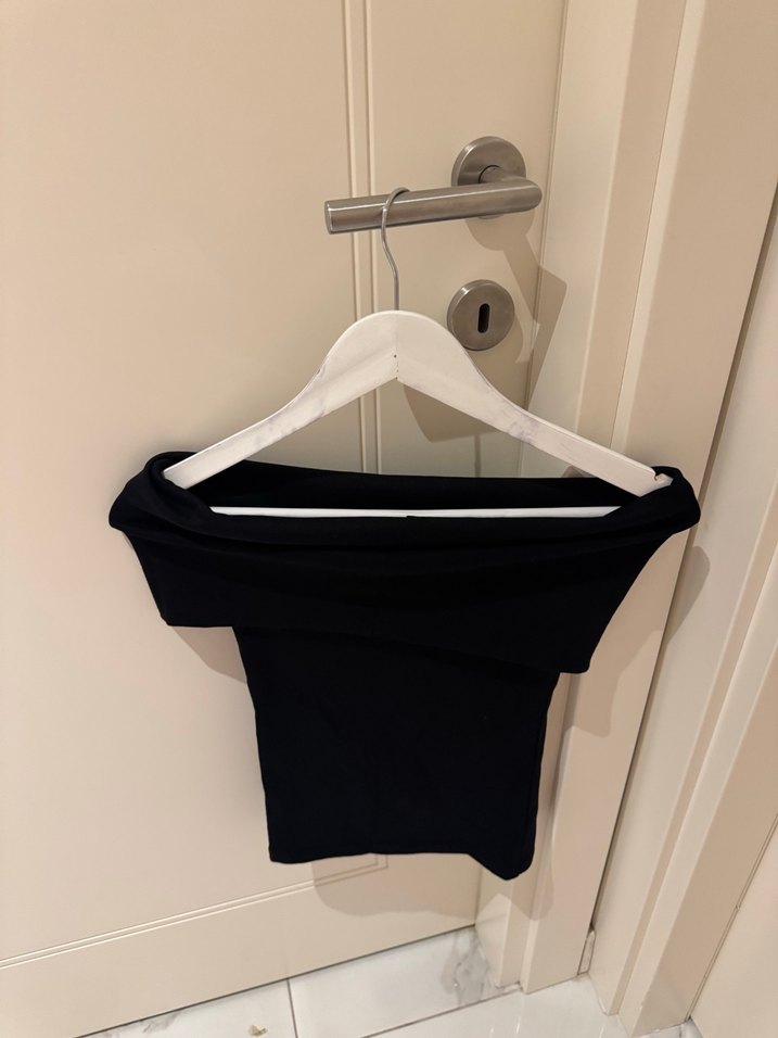 Siyah Mini Keten Kadın Crop Üst - Görsel 3