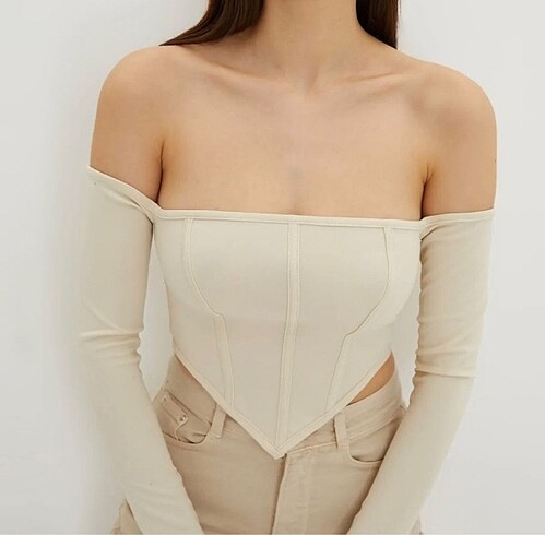 Vanilya sırt fermuarlı crop bluz