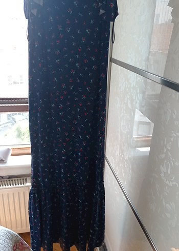 Lacivert Uzun Askılı yazlik elbise - Görsel 5