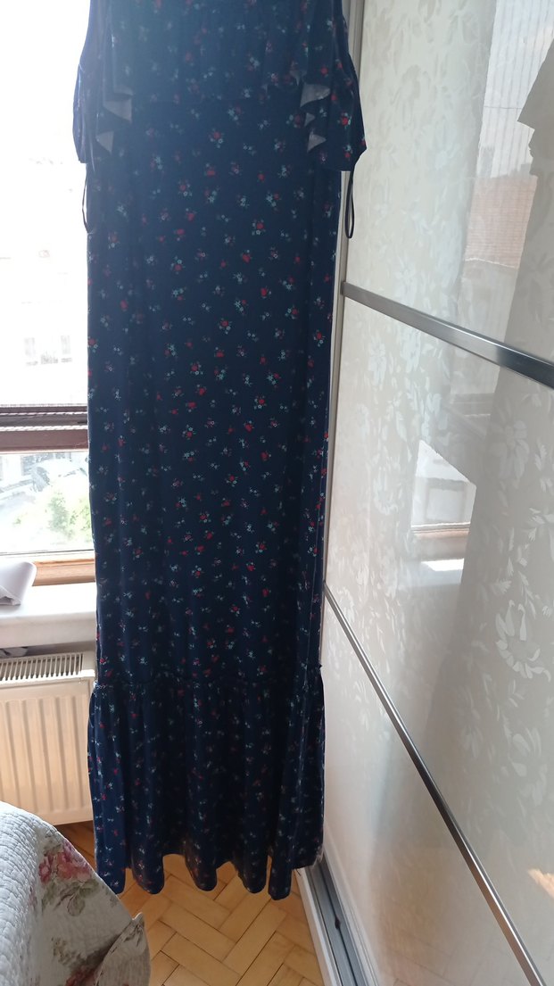 Lacivert Uzun Askılı yazlik elbise - Görsel 5