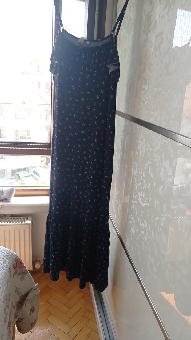 Lacivert Uzun Askılı yazlik elbise - Görsel 3