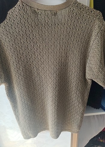 Bej Düğmeli V Yaka Kadın Hırkhaki kisa kollu hirkaa - Görsel 3