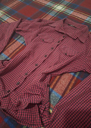 Diğer Bordo Kareli Uzun Kollu fitted Kadın Gömlek vintage y2k fitted