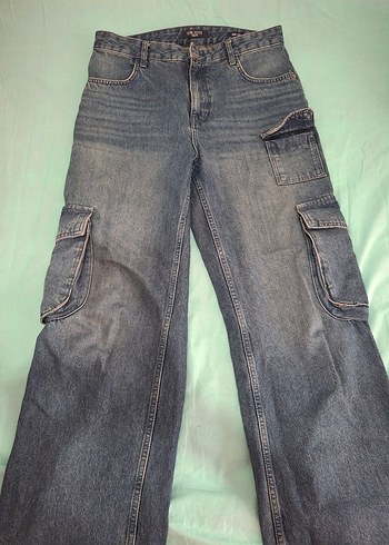 Kadın Gri Mavi Bol Kesim Denim Pantolon y2k